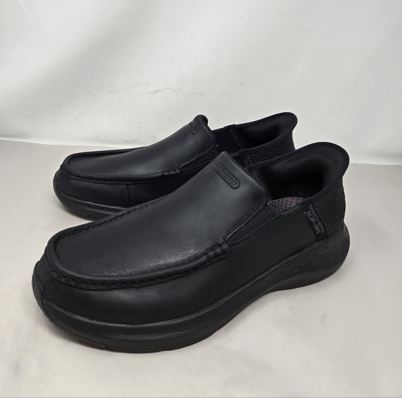 Skechers Mens Slip In Loafers Sz 10 Relaxed Fit Black Leather Parson-Oswin main image 8
